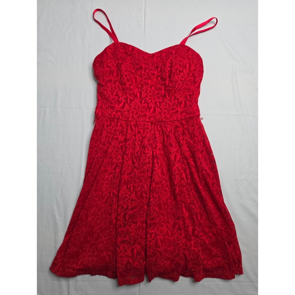 Lily Rose Fit & Flare Dress Women's M Red Floral Sweetheart Neck Spaghetti Strap - Picture 1 of 7